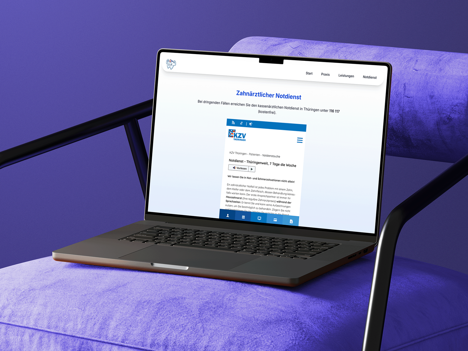 Website der Zahnarztpraxis Seidel im MacBook-Mockup